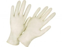 Jednorázové latexové a púdrové rukavice biele